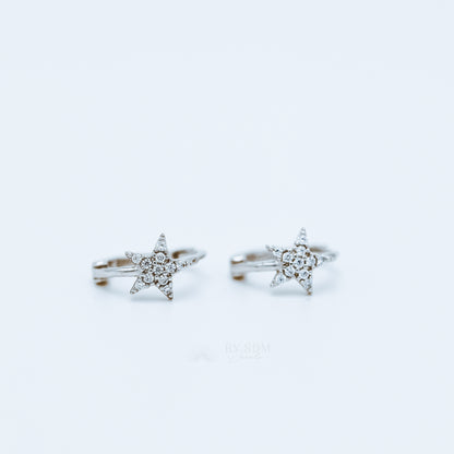 Tiny CZ star Hoop Earrings, Cartilage Earrings, Huggie Hoop Earrings, Star Hoop Earrings, Small Hoop Earrings, Dainty Hoops, Tiny Hoops 9mm