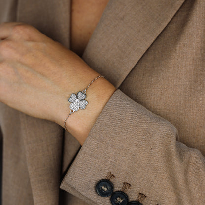 Four Leaf Clover Charm Bracelet • Dainty Zircon Handmade Bracelet for Women • available in Rose Gold and Sterling SilverFour Leaf Clover Charm Bracelet • Dainty Zircon Handmade Bracelet for Women • available in Rose Gold and Sterling Silver