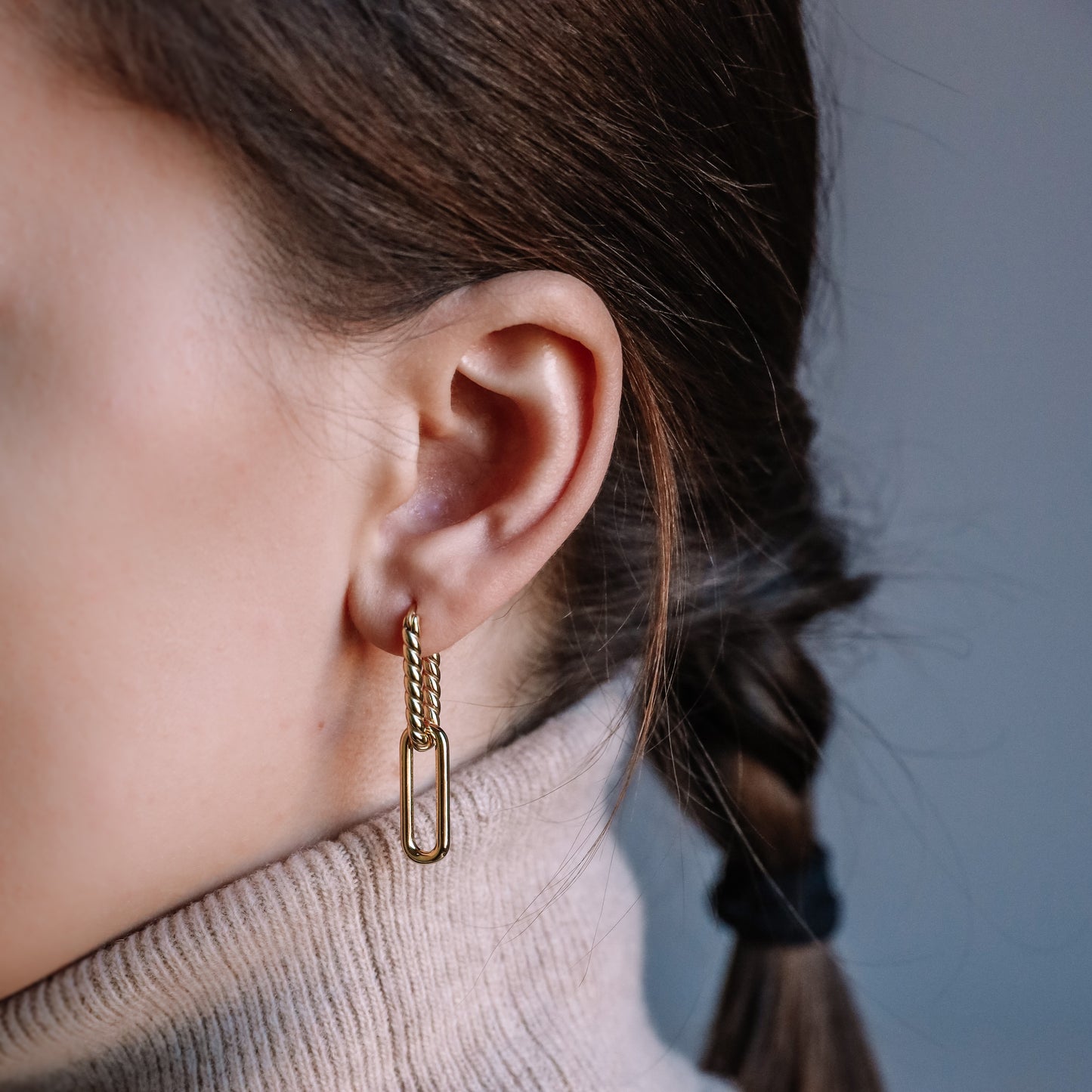 Gold Rectangle Hoops, Gold Link Earrings, Double Hoop Earrings, Dangle Hoop Earrings, Oval Link Hoops, Twisted Hoop Earring