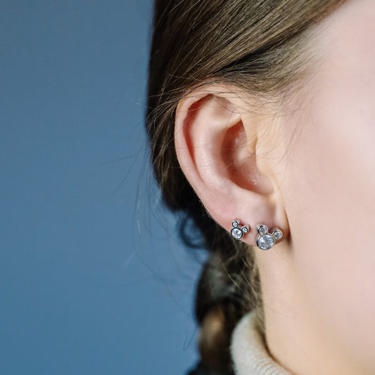 Triple Circle Studs Earrings • Mouse Stud Earrings, Silver