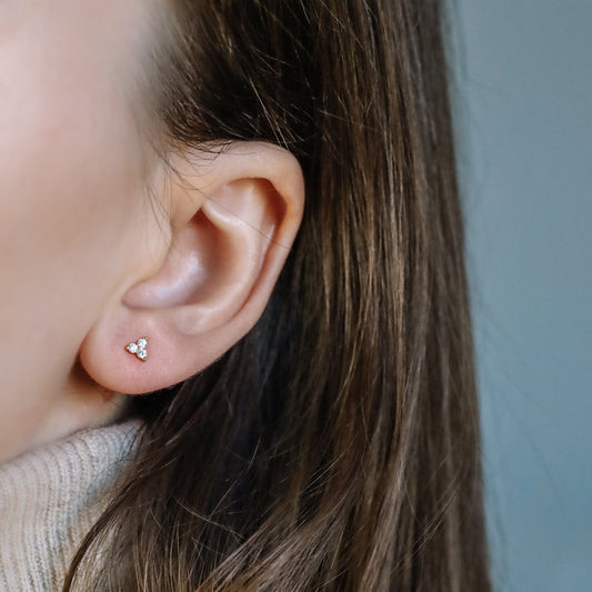 Tiny Clover Flower Stud Earrings, Silver, Gold, BYSDMJEWELS