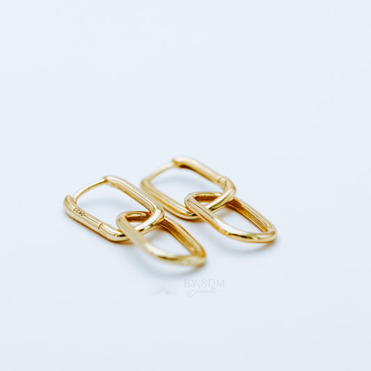 Gold Link Plain Earrings • Cable Link Double Hoop Earrings • Gold, Silver