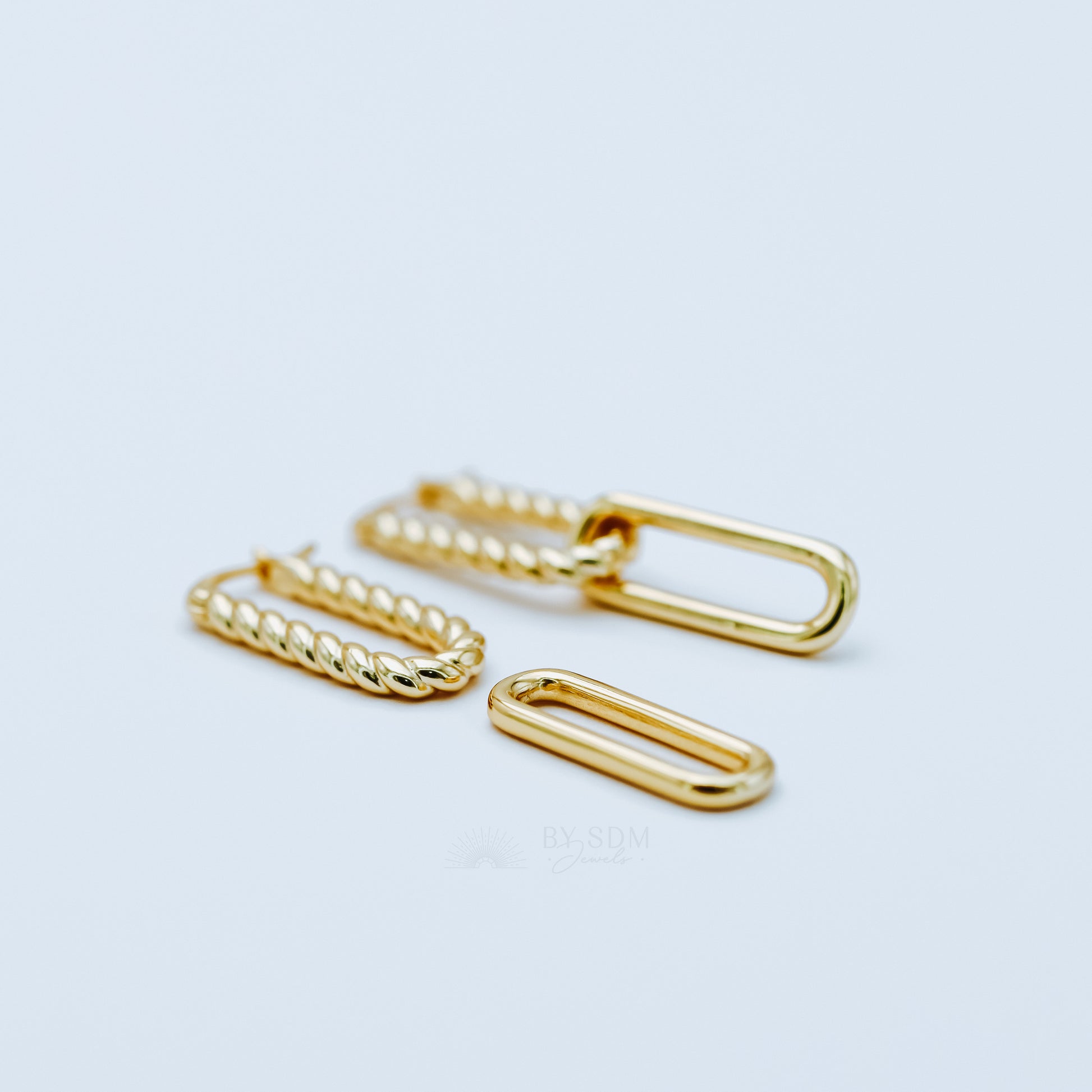 Gold Rectangle Hoops, Gold Link Earrings, Double Hoop Earrings, Dangle Hoop Earrings, Oval Link Hoops, Twisted Hoop Earring