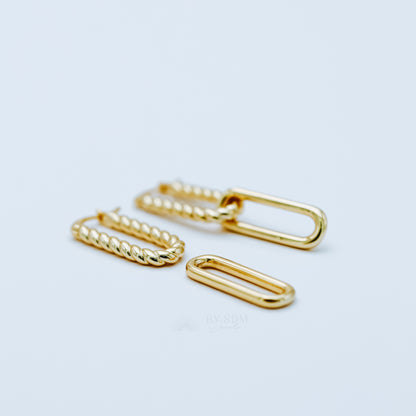 Gold Rectangle Hoops, Gold Link Earrings, Double Hoop Earrings, Dangle Hoop Earrings, Oval Link Hoops, Twisted Hoop Earring