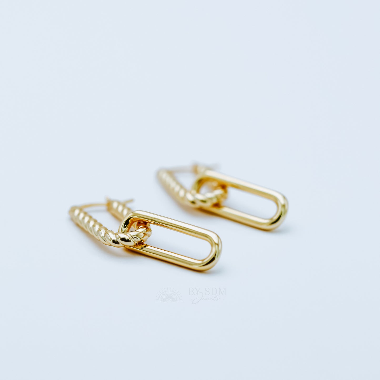 Gold Rectangle Hoops, Gold Link Earrings, Double Hoop Earrings, Dangle Hoop Earrings, Oval Link Hoops, Twisted Hoop Earring