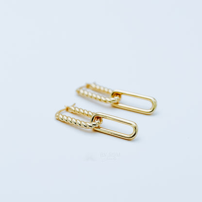 Gold Rectangle Hoops, Gold Link Earrings, Double Hoop Earrings, Dangle Hoop Earrings, Oval Link Hoops, Twisted Hoop Earring