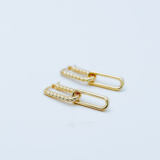Gold Rectangle Hoops, Gold Link Earrings, Double Hoop Earrings, Dangle Hoop Earrings, Oval Link Hoops, Twisted Hoop Earring