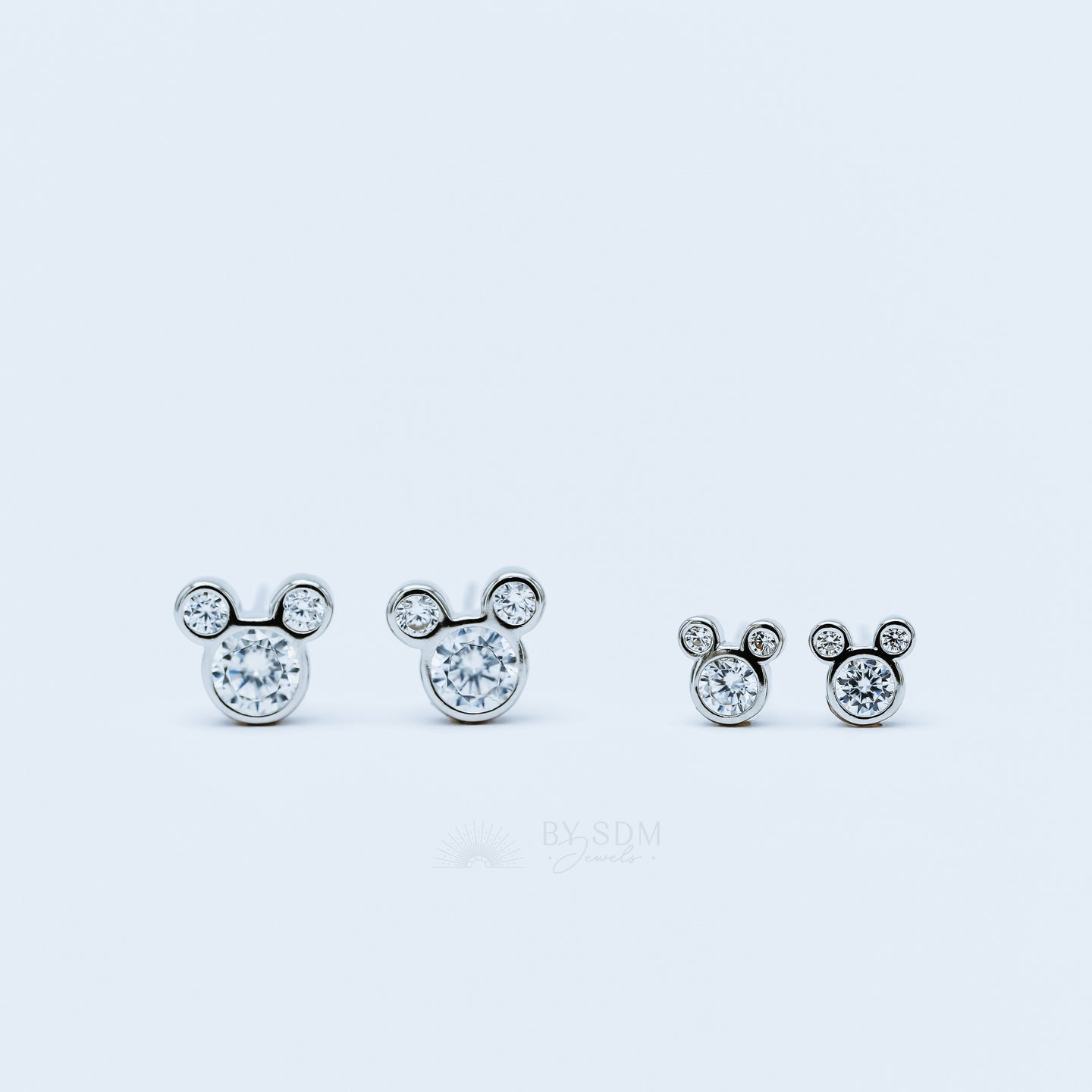 Triple Circle Studs Earrings • Mouse Stud Earrings, Silver