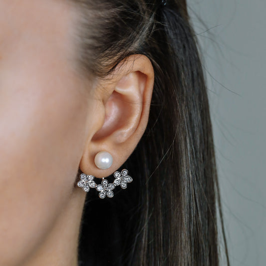 Daisy Flower Ear Jacket Front & Back Earrings