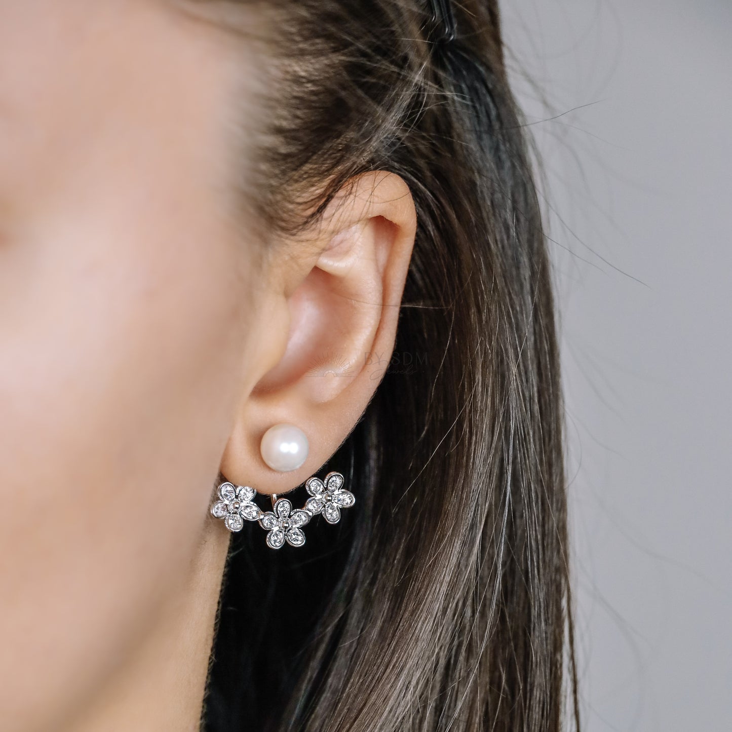 Daisy Flower Ear Jacket Front & Back Earrings