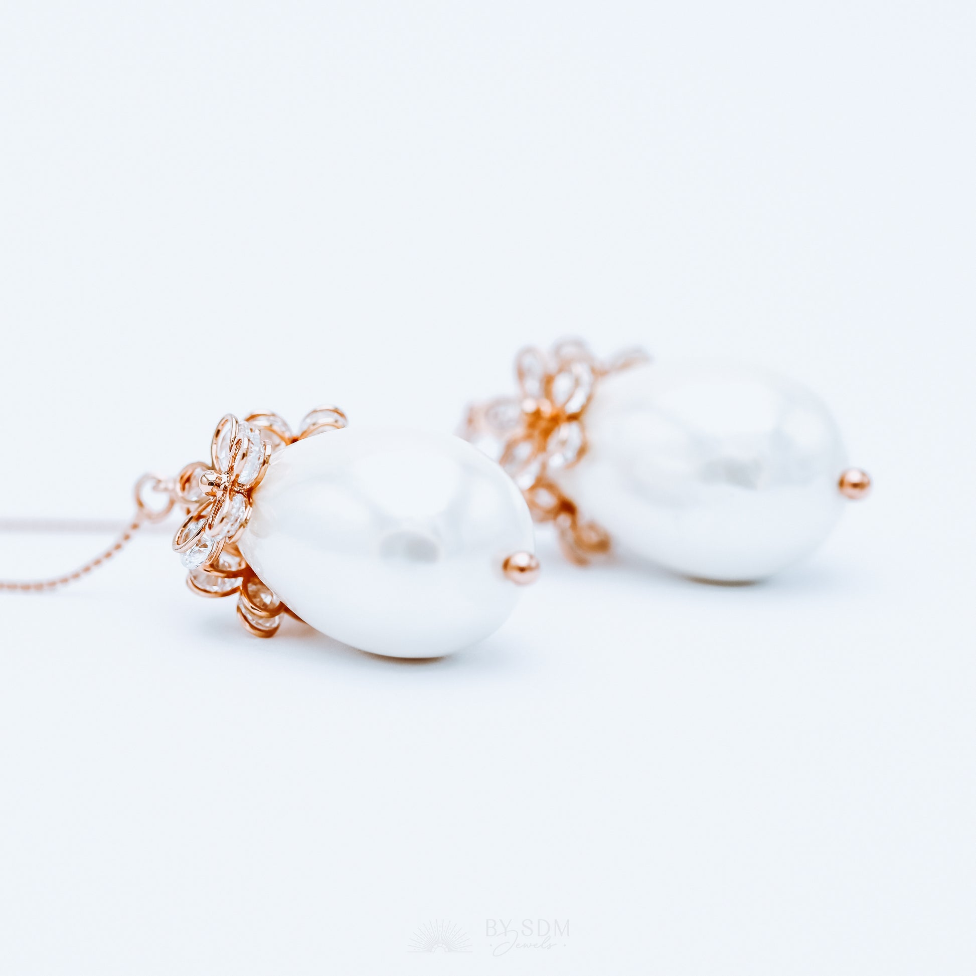 Pearl Ear Threader • Daisy Earrings • Rose Gold