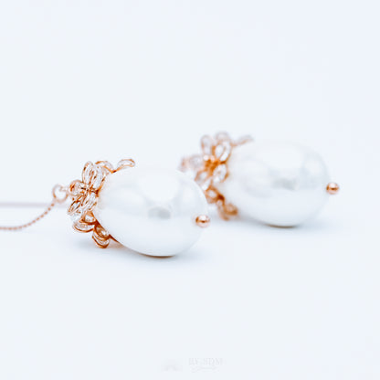 Pearl Ear Threader • Daisy Earrings • Rose Gold