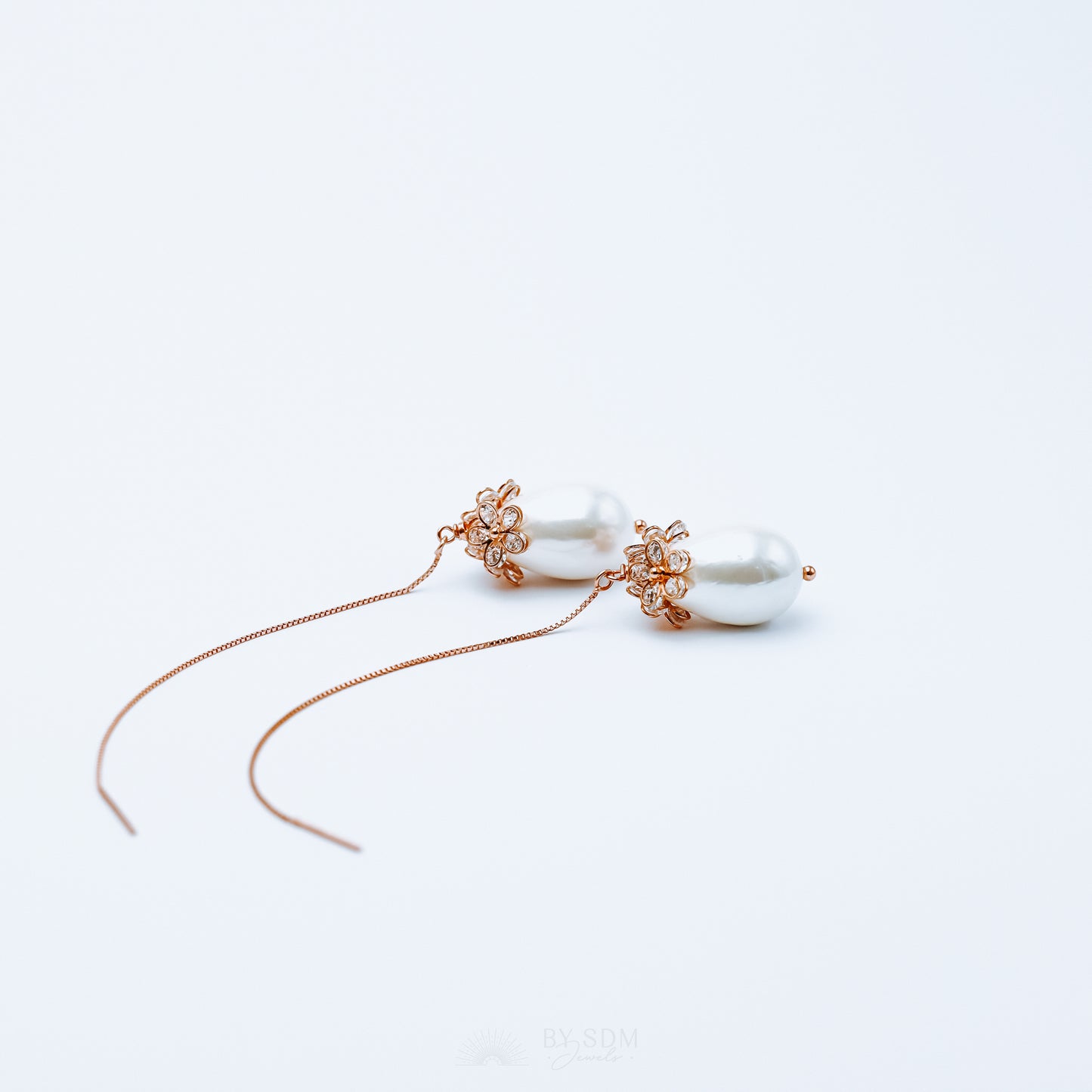Pearl Ear Threader • Daisy Earrings • Rose Gold