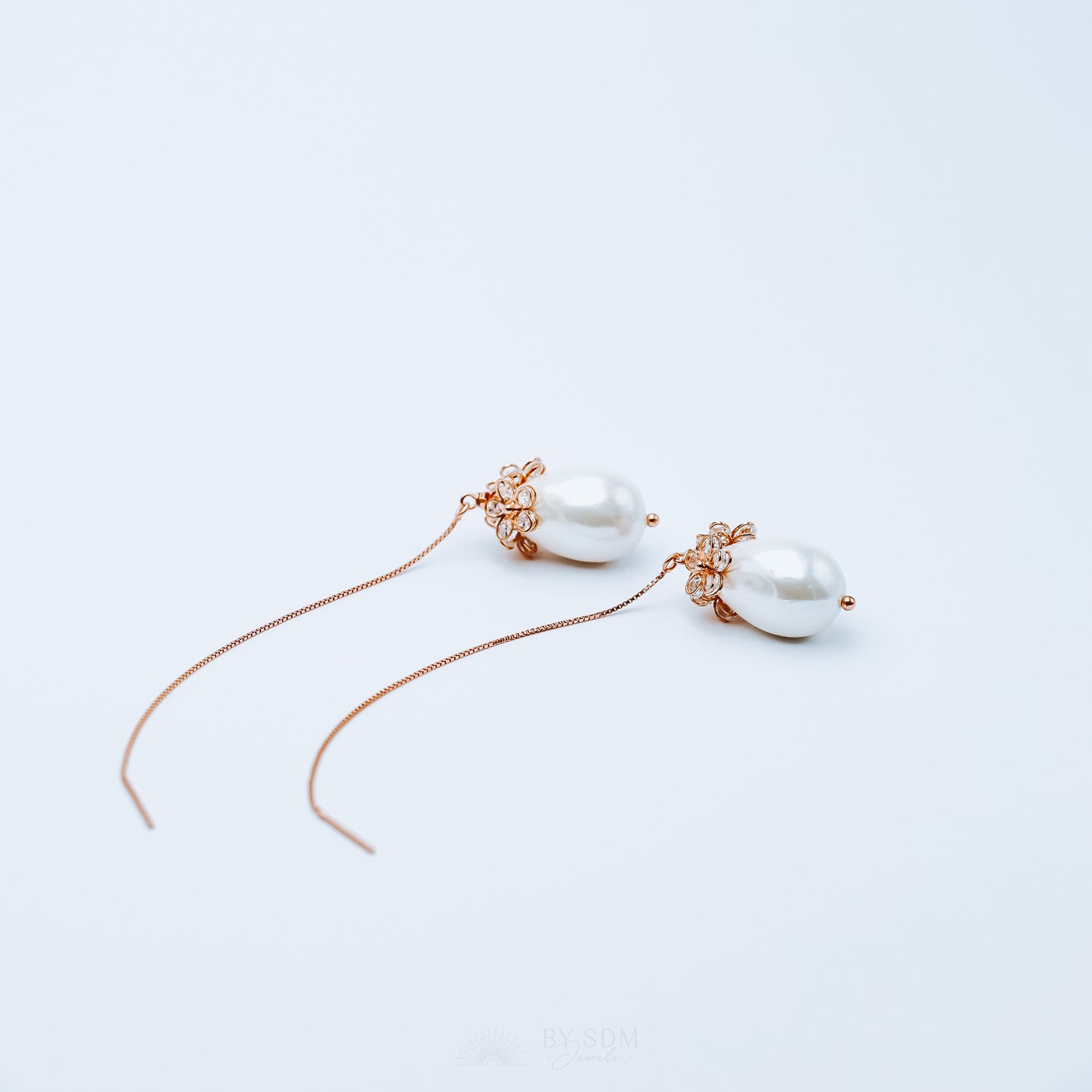 Pearl Ear Threader • Daisy Earrings • Rose Gold