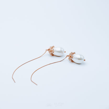 Pearl Ear Threader • Daisy Earrings • Rose Gold