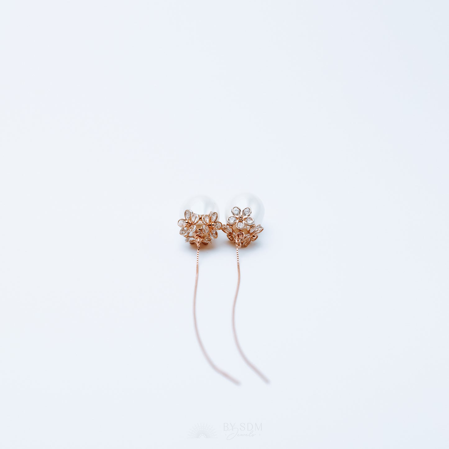 Pearl Ear Threader • Daisy Earrings • Rose Gold