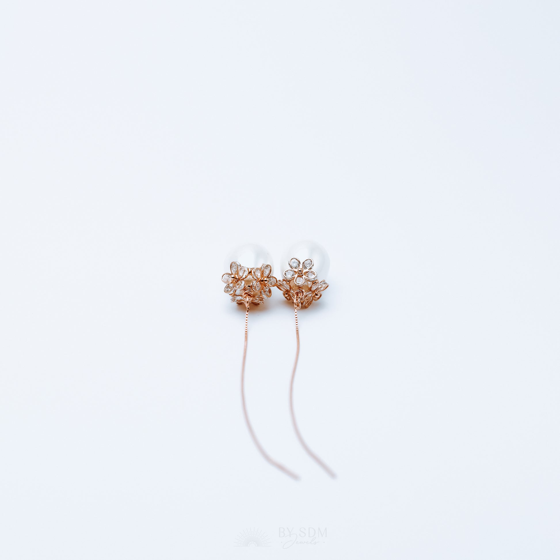 Pearl Ear Threader • Daisy Earrings • Rose Gold