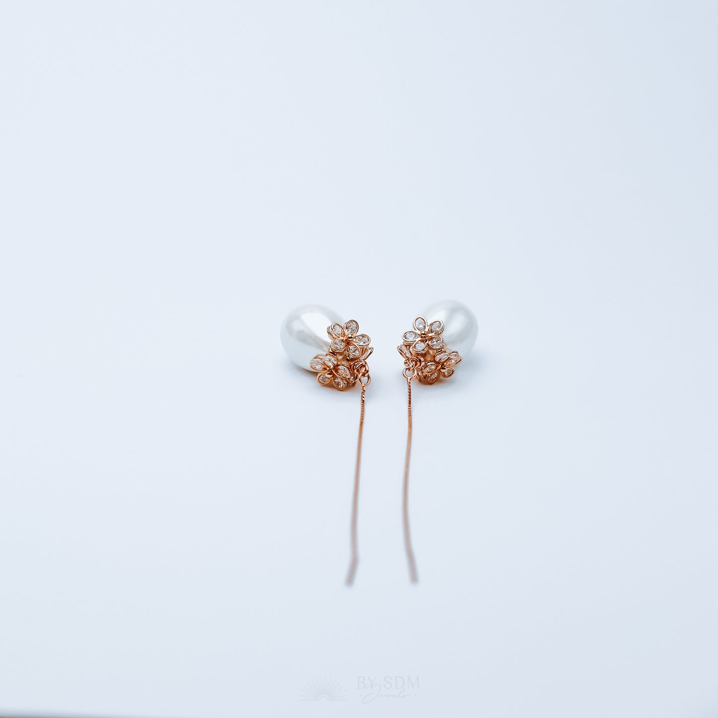 Pearl Ear Threader • Daisy Earrings • Rose Gold
