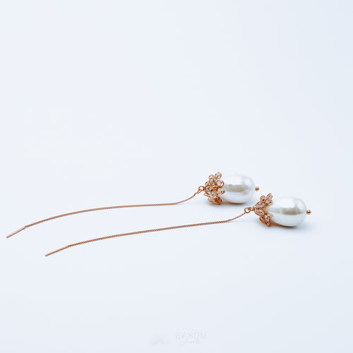 Pearl Ear Threader • Daisy Earrings • Rose Gold