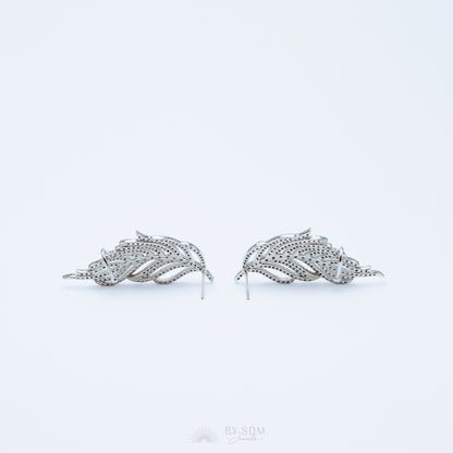 Leaf Ear Climber Earrings • Ear Crawler Earrings • Crystal Ear Cuff • Feather Earrings • Climbing Earrings • Bridal Earrings • Ear Cuff