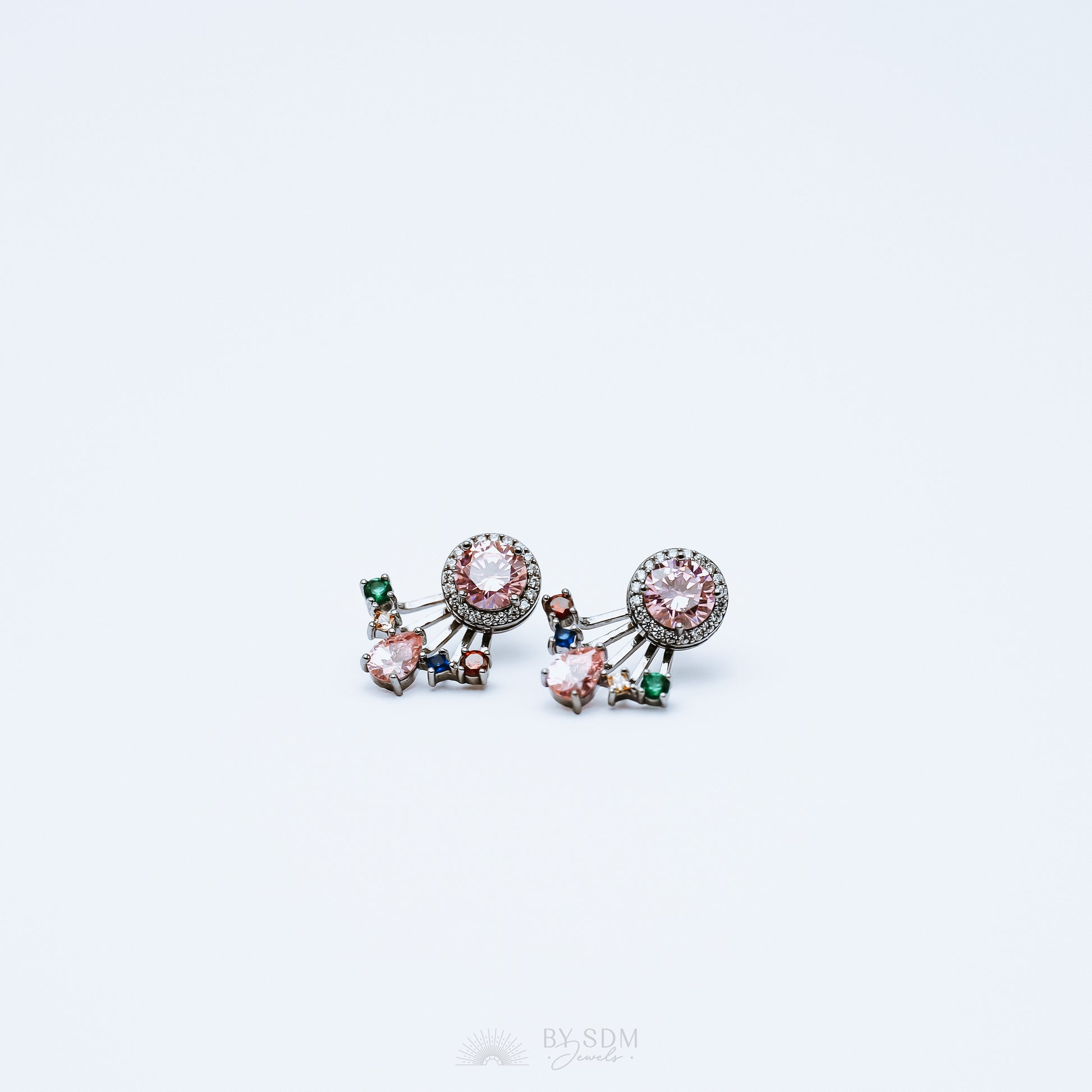 Rainbow Crystals Ear Jacket • Front & Back Earrings • Black Sterling Silver