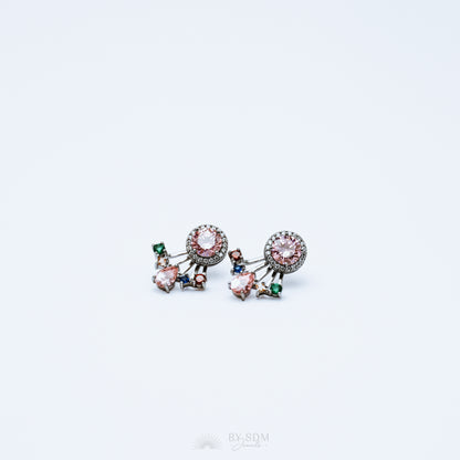 Rainbow Crystals Ear Jacket • Front & Back Earrings • Black Sterling Silver
