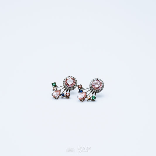 Rainbow Crystals Ear Jacket • Front & Back Earrings • Black Sterling Silver