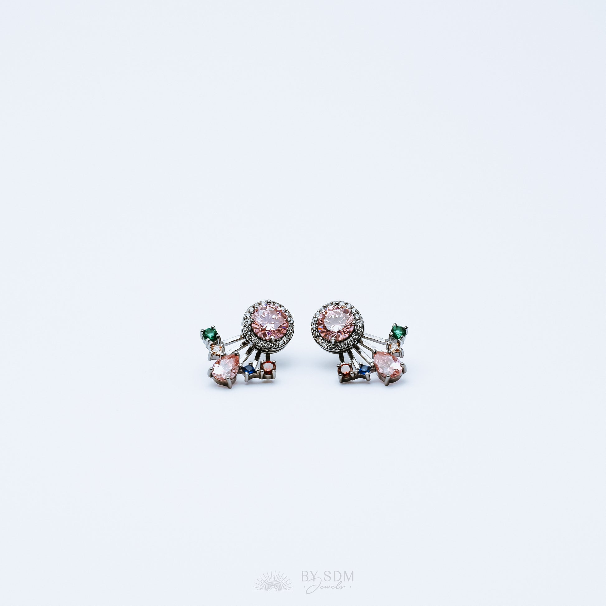 Rainbow Crystals Ear Jacket • Front & Back Earrings • Black Sterling Silver