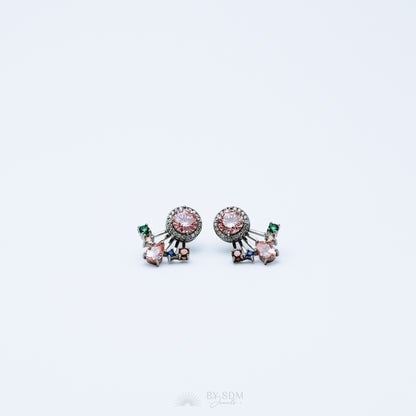 Rainbow Crystals Ear Jacket • Front & Back Earrings • Black Sterling Silver