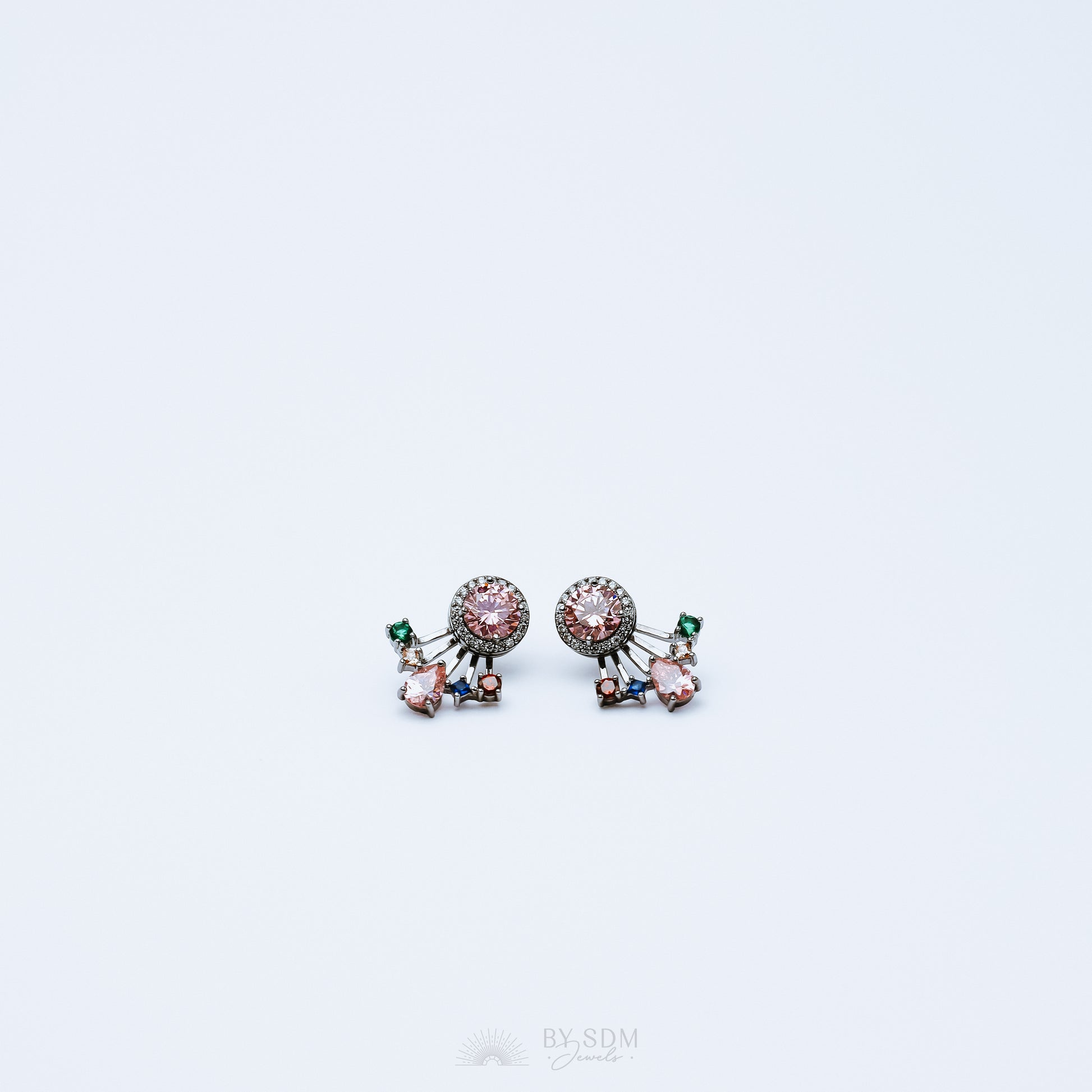 Rainbow Crystals Ear Jacket • Front & Back Earrings • Black Sterling Silver