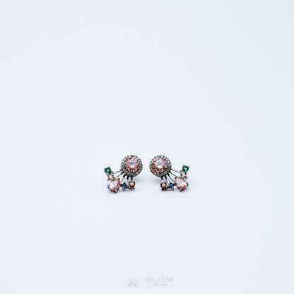Rainbow Crystals Ear Jacket • Front & Back Earrings • Black Sterling Silver