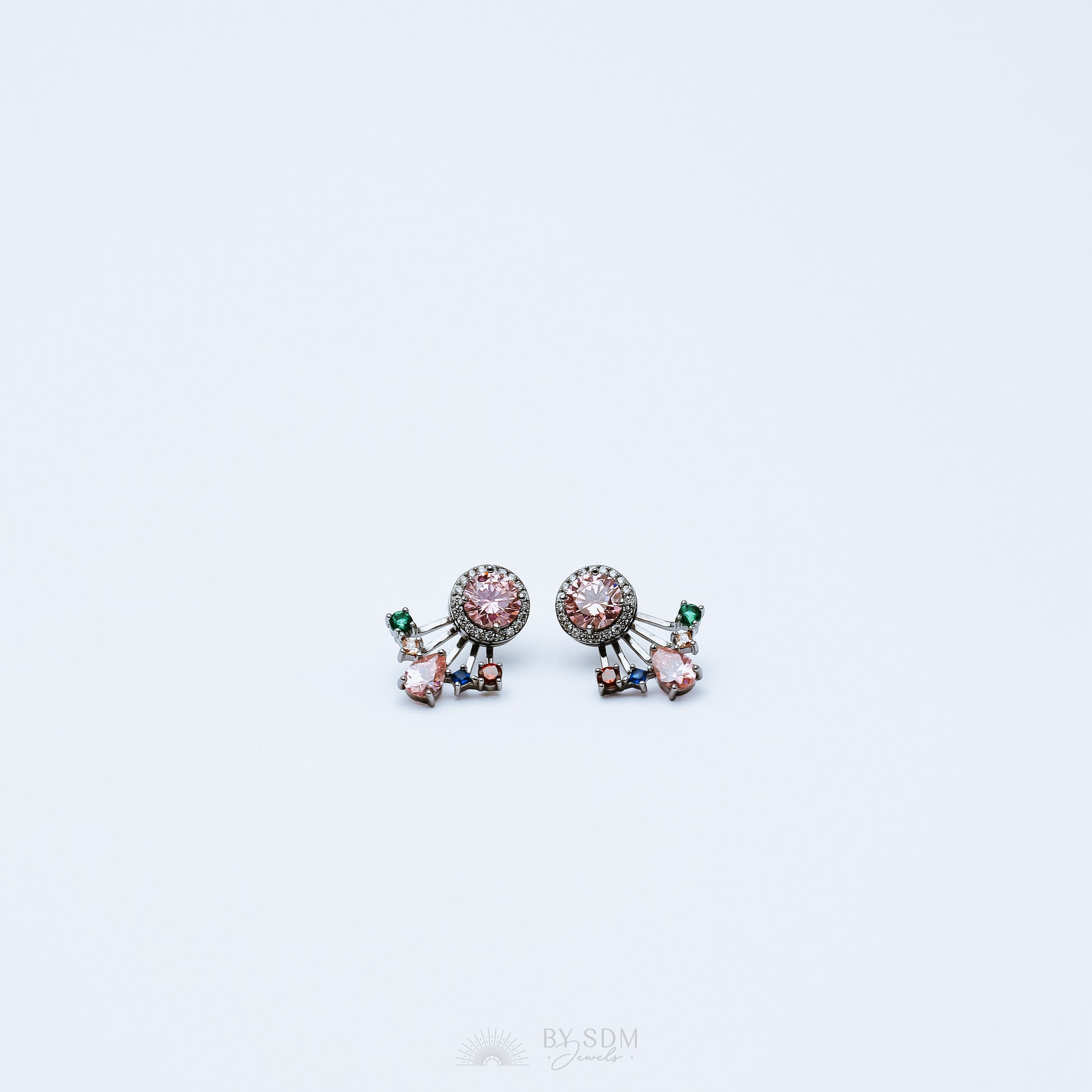 Rainbow Crystals Ear Jacket • Front & Back Earrings • Black Sterling Silver