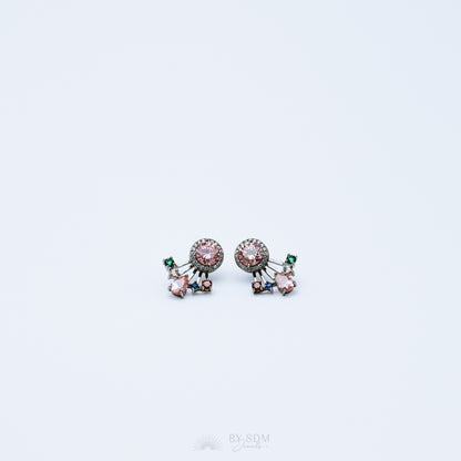 Rainbow Crystals Ear Jacket • Front & Back Earrings • Black Sterling Silver
