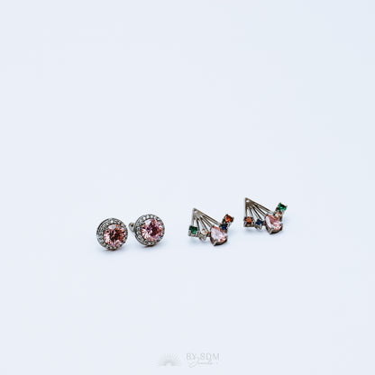 Rainbow Crystals Ear Jacket • Front & Back Earrings • Black Sterling Silver
