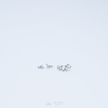 Tiny CZ Ear Jackets Earrings • Silver