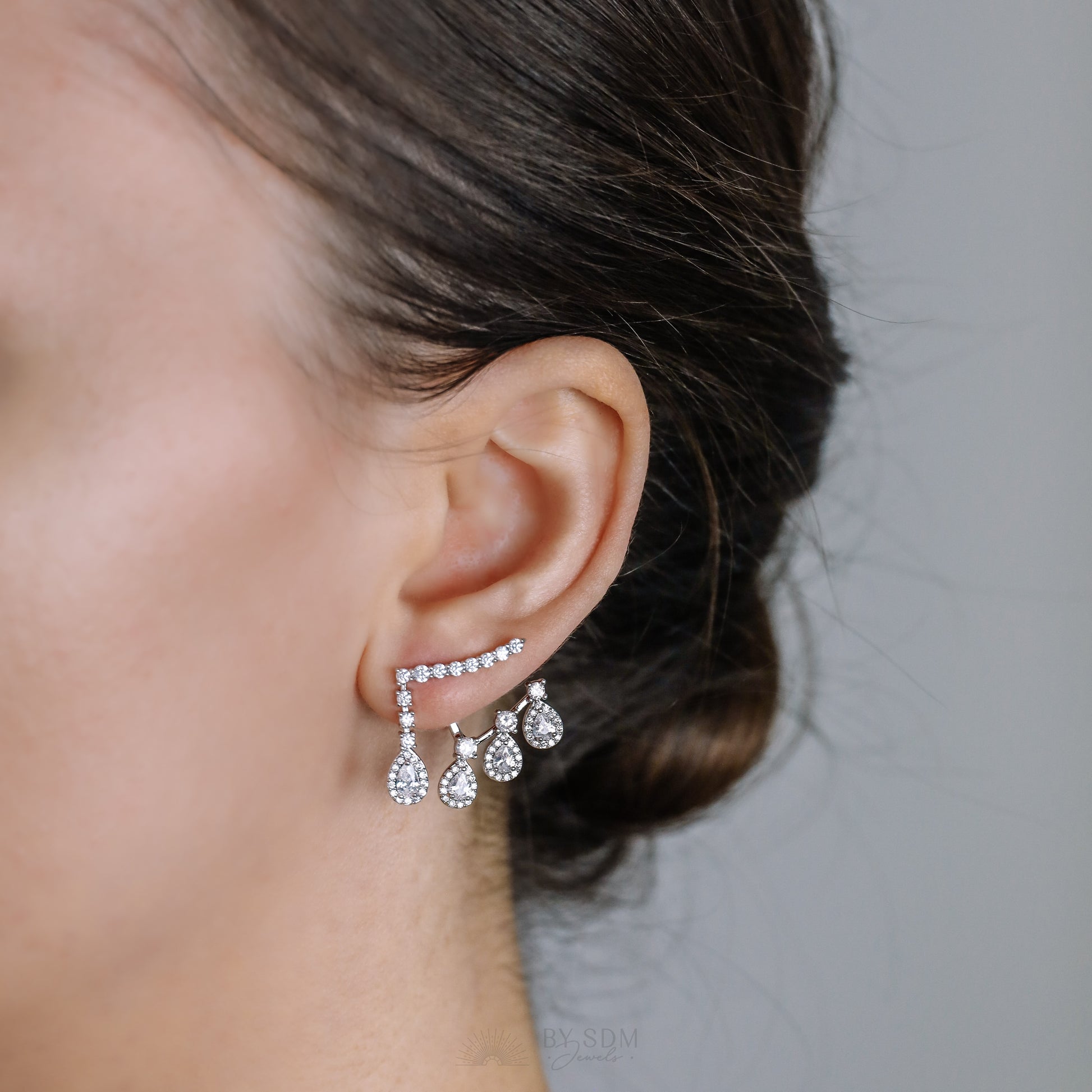Front Back Earrings • Ear Jacket • Dainty Ear Jacket • Silver Earrings • Ear Jacket Earrings - Minimal Earring • Cz Ear Jacket • Ear Jacket