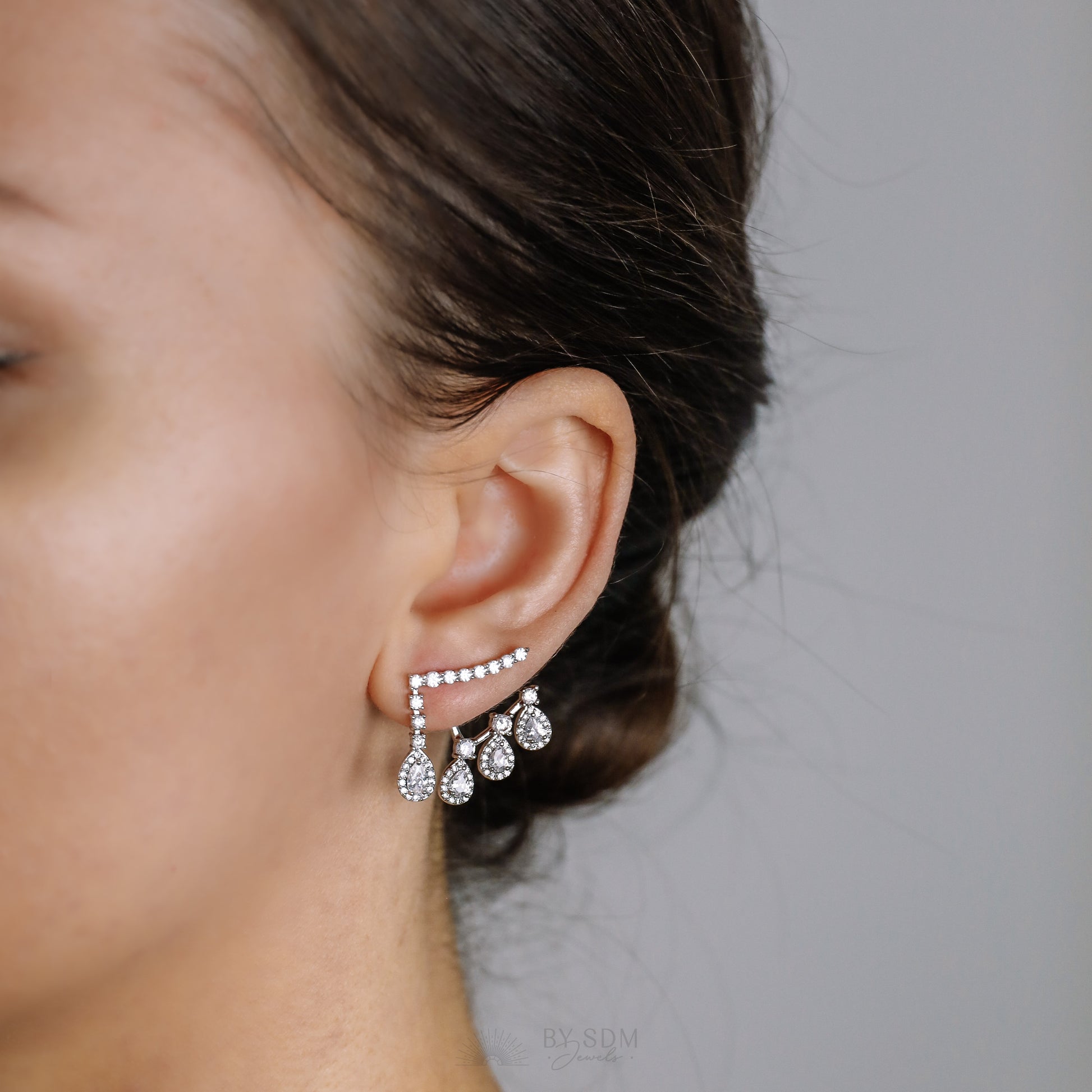 Front Back Earrings • Ear Jacket • Dainty Ear Jacket • Silver Earrings • Ear Jacket Earrings - Minimal Earring • Cz Ear Jacket • Ear Jacket