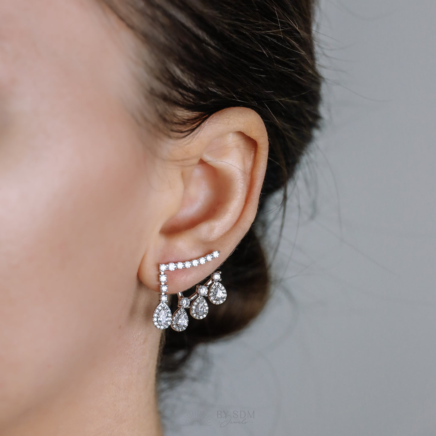 Front Back Earrings • Ear Jacket • Dainty Ear Jacket • Silver Earrings • Ear Jacket Earrings - Minimal Earring • Cz Ear Jacket • Ear Jacket