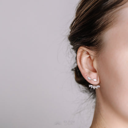 Tiny CZ Ear Jackets Earrings • Silver