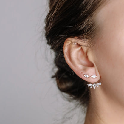 Tiny CZ Ear Jackets Earrings • Silver