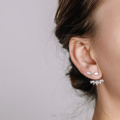 Tiny CZ Ear Jackets Earrings • Silver