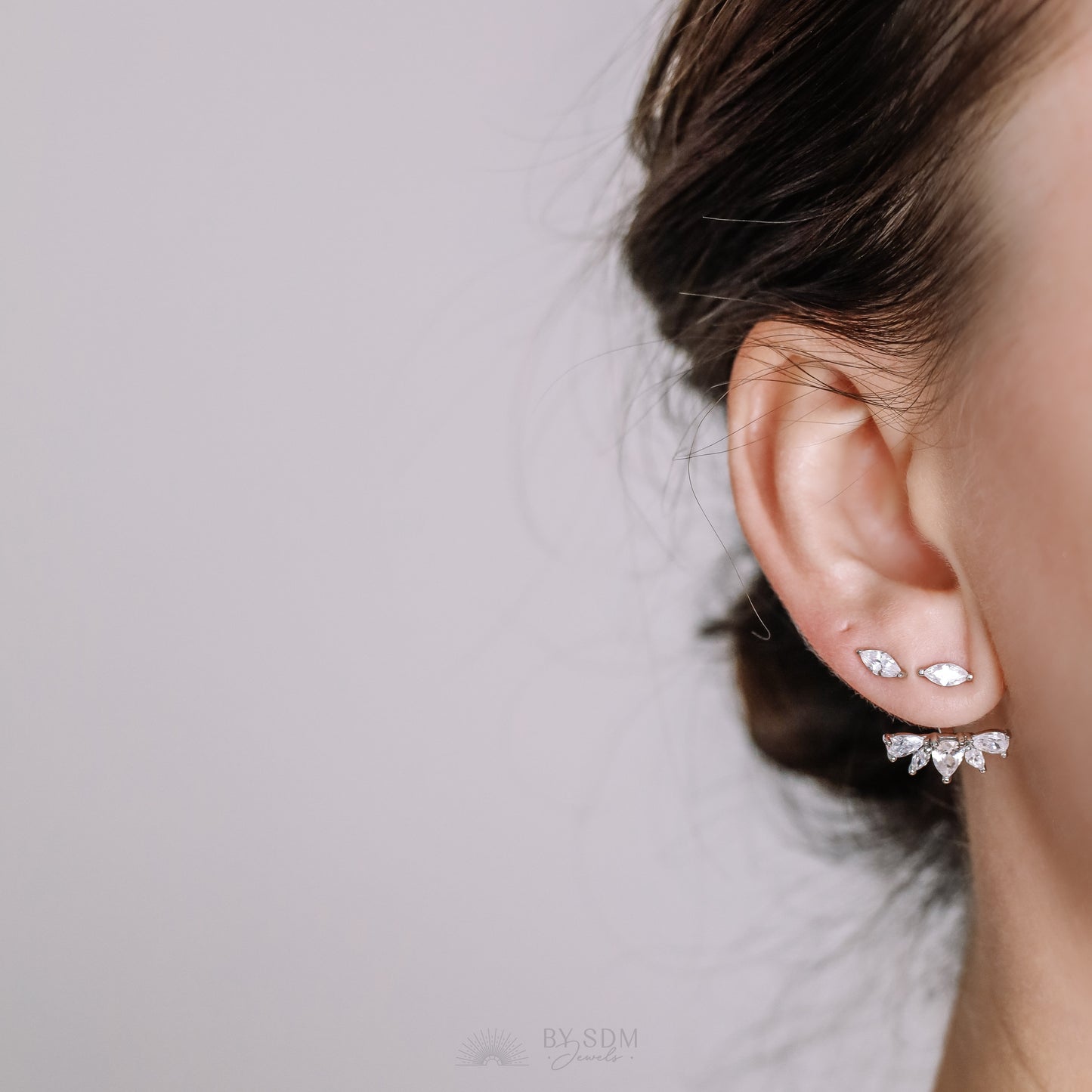 Tiny CZ Ear Jackets Earrings • Silver