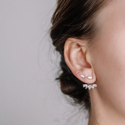 Tiny CZ Ear Jackets Earrings • Silver