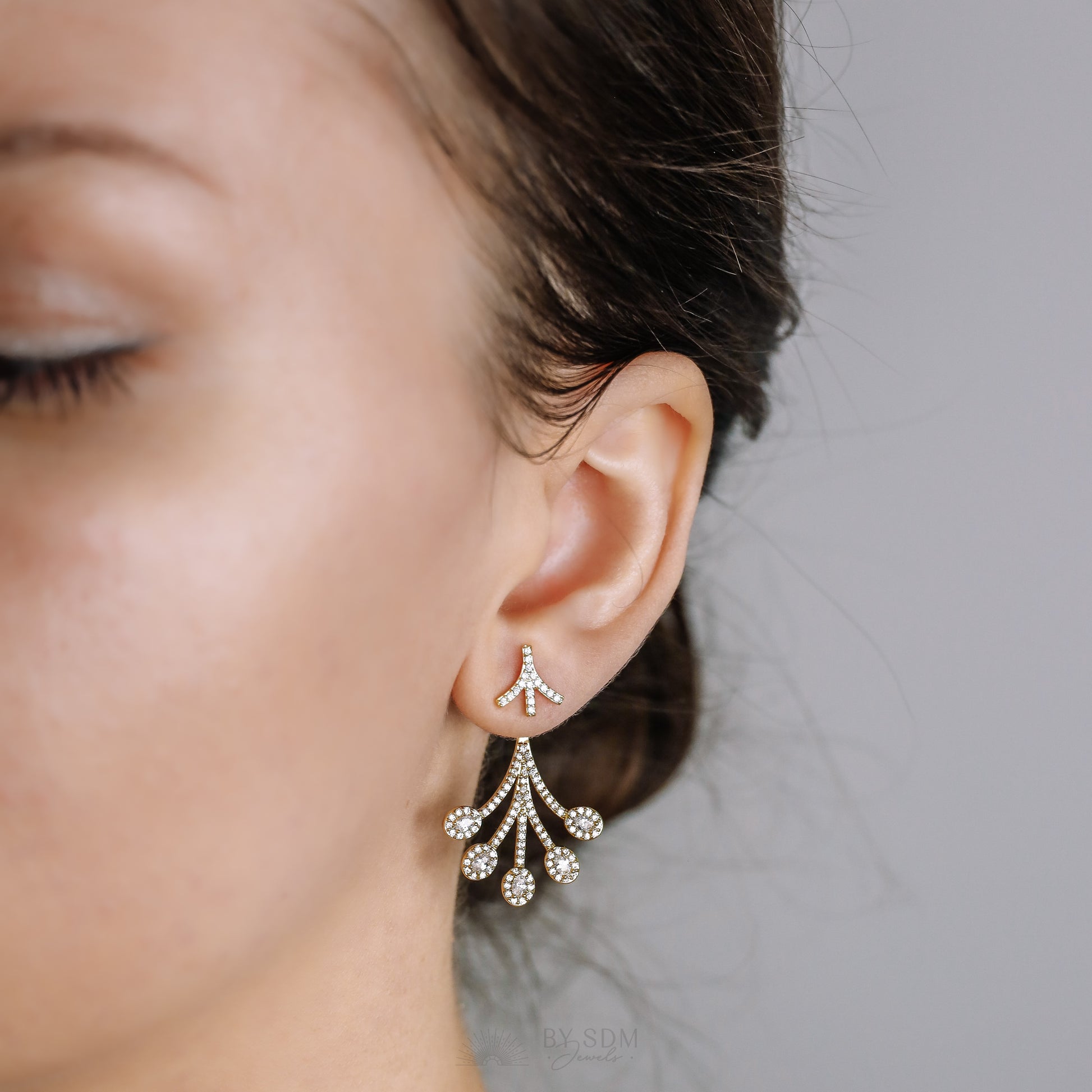 Front Back Earrings • Ear Jacket • Dainty Ear Jacket • Gold Earrings • Ear Jacket Earrings - Minimal Earring • Cz Ear Jacket • Ear Jacket
