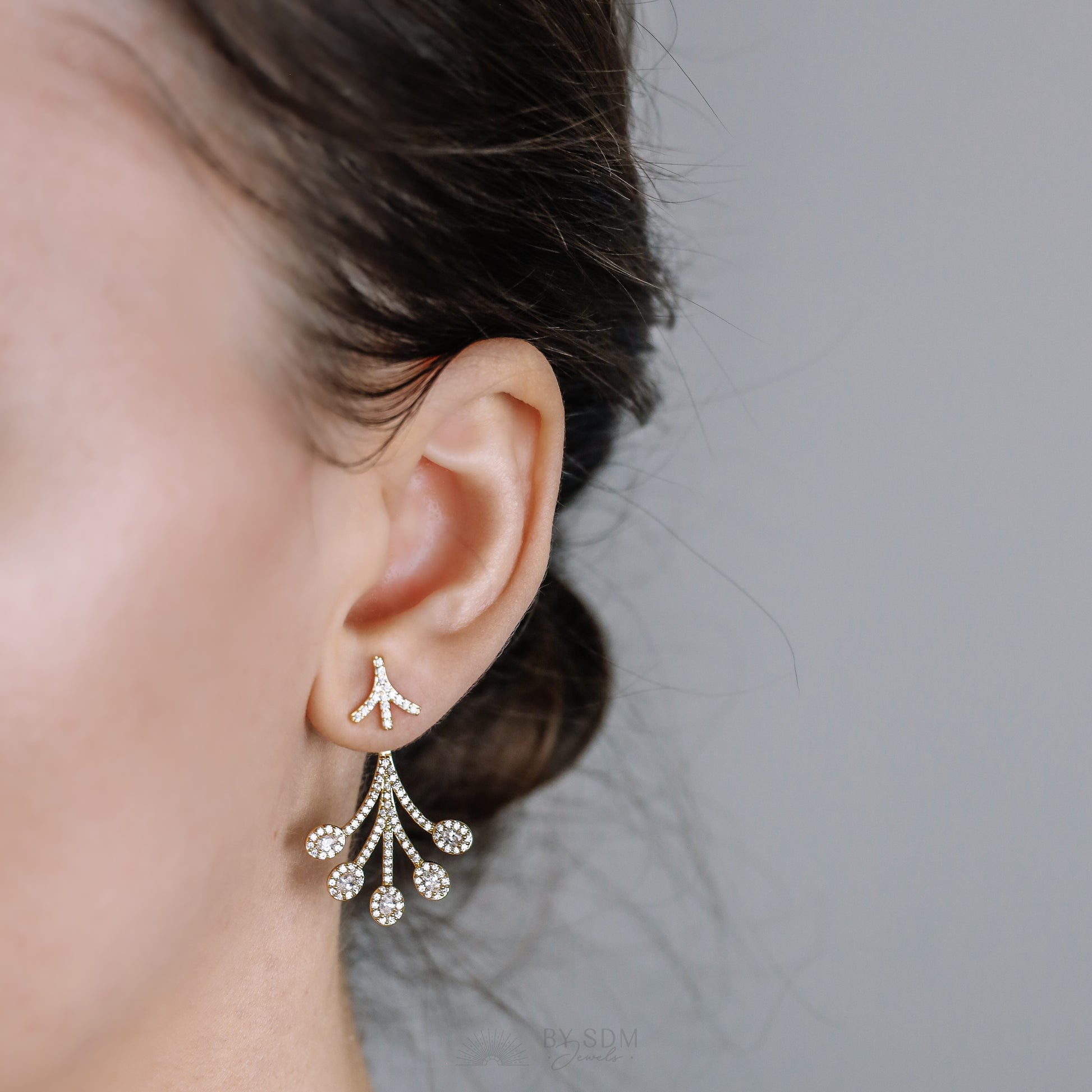 Front Back Earrings • Ear Jacket • Dainty Ear Jacket • Gold Earrings • Ear Jacket Earrings - Minimal Earring • Cz Ear Jacket • Ear Jacket