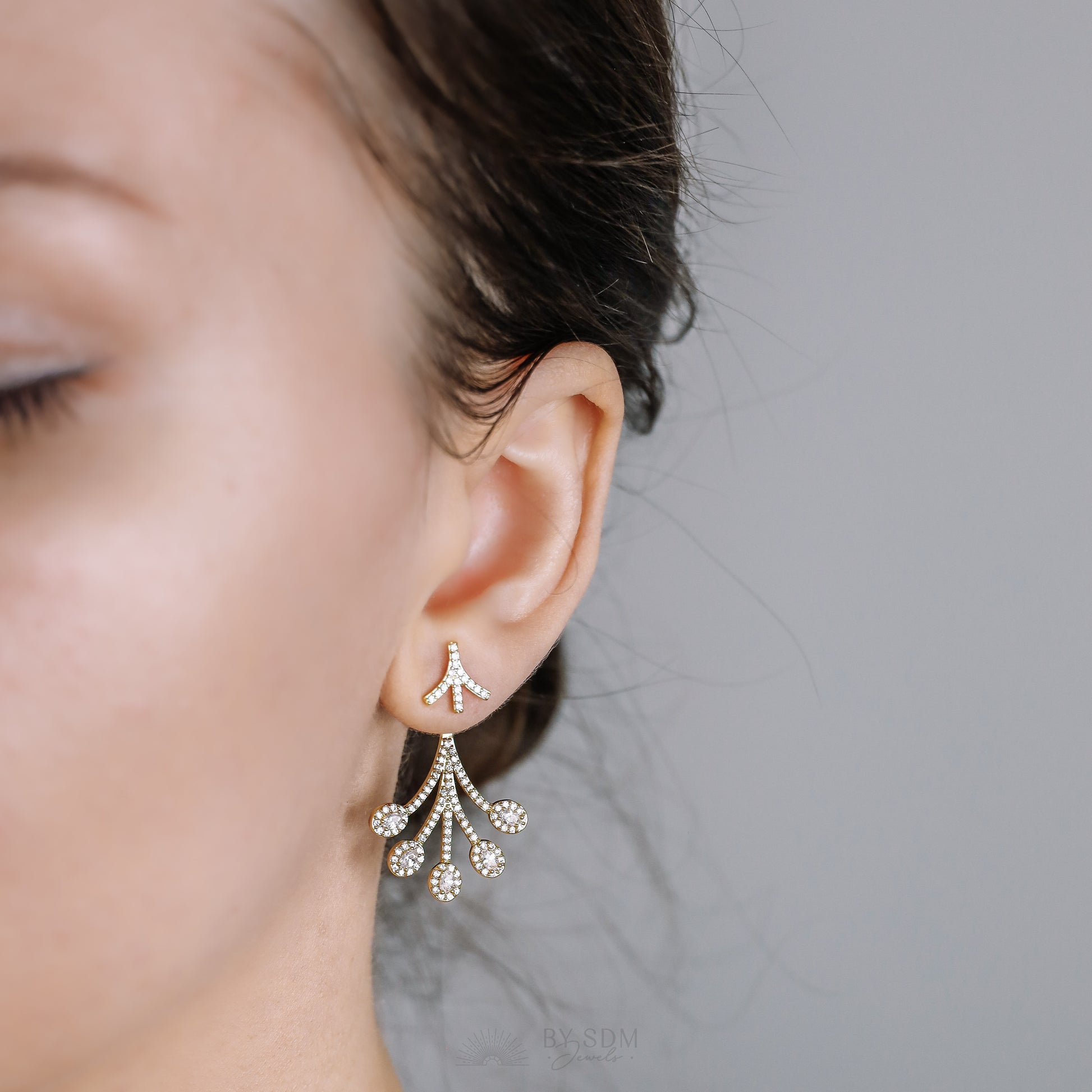 Front Back Earrings • Ear Jacket • Dainty Ear Jacket • Gold Earrings • Ear Jacket Earrings - Minimal Earring • Cz Ear Jacket • Ear Jacket
