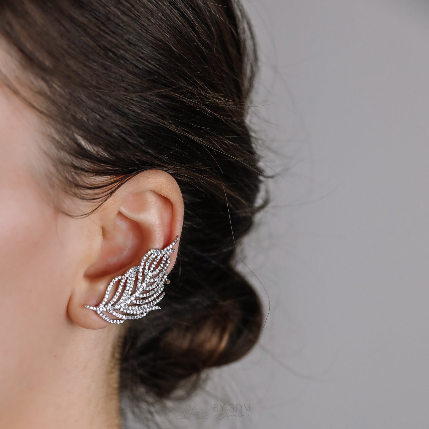 Leaf Ear Climber Earrings • Ear Crawler Earrings • Crystal Ear Cuff • Feather Earrings • Climbing Earrings • Bridal Earrings • Ear Cuff