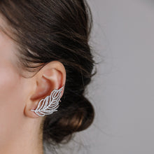 Load image into Gallery viewer, Leaf Ear Climber Earrings • Ear Crawler Earrings • Crystal Ear Cuff • Feather Earrings • Climbing Earrings • Bridal Earrings • Ear Cuff
