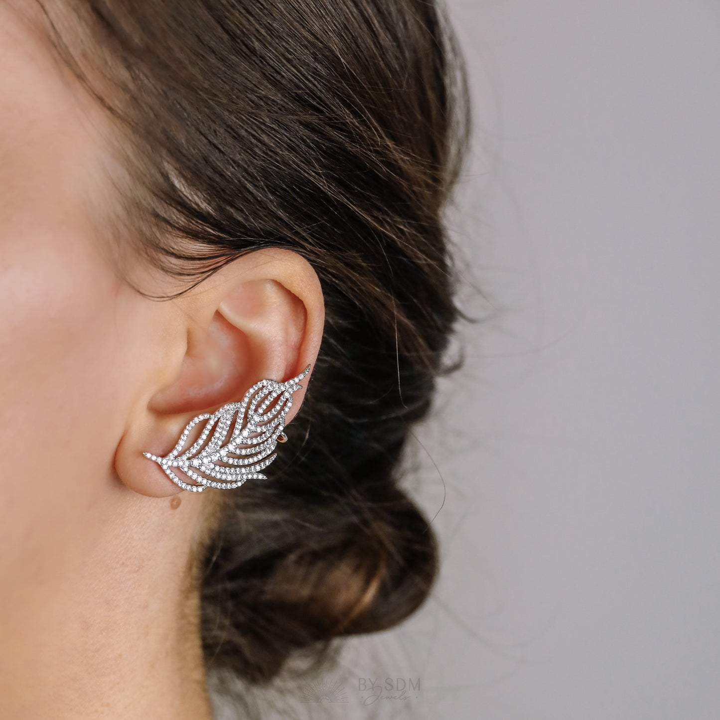 Leaf Ear Climber Earrings • Ear Crawler Earrings • Crystal Ear Cuff • Feather Earrings • Climbing Earrings • Bridal Earrings • Ear Cuff