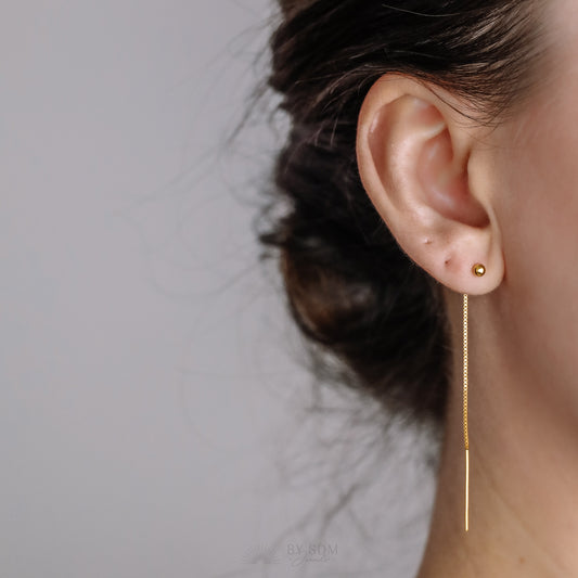 Tiny Ball Ear Threader • Gold, Silver, Rose Gold